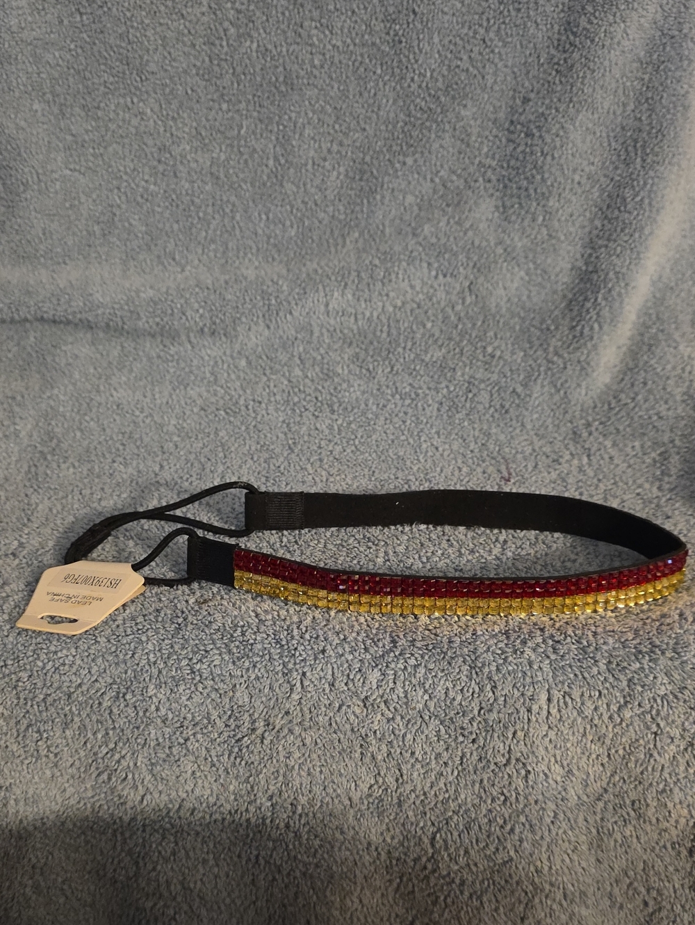 Beaded Elastic Headband with Red and Gold Stones
